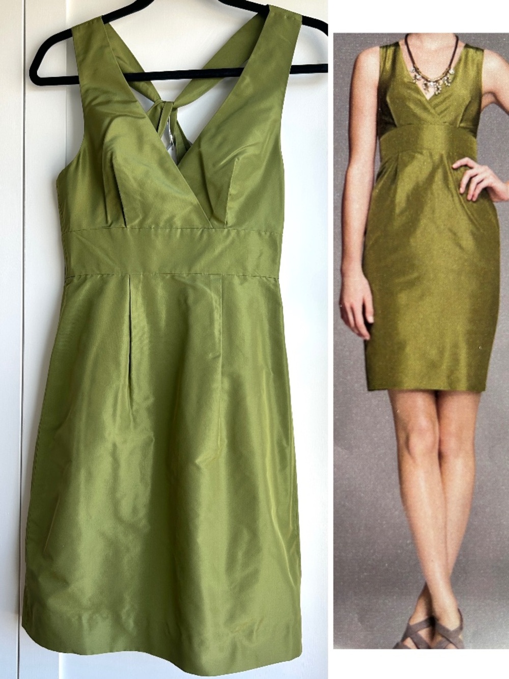 J.Crew NWT Bridesmaids Silk Taffeta Alisanne Dress Twist Back Organic Green 0P